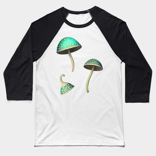 Green Shrooms Mushroom Set Baseball T-Shirt by TheJadeCat